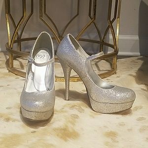Silver glitter platform heels